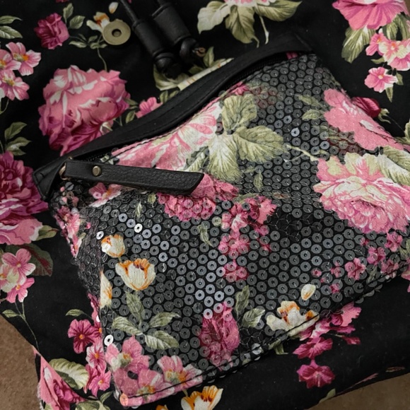 Madden Girl Black Floral Backpack with Polka Dot Interior - Picture 5 of 16